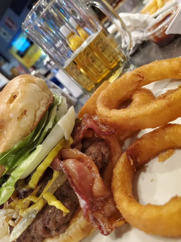 Burger with Onion Rings